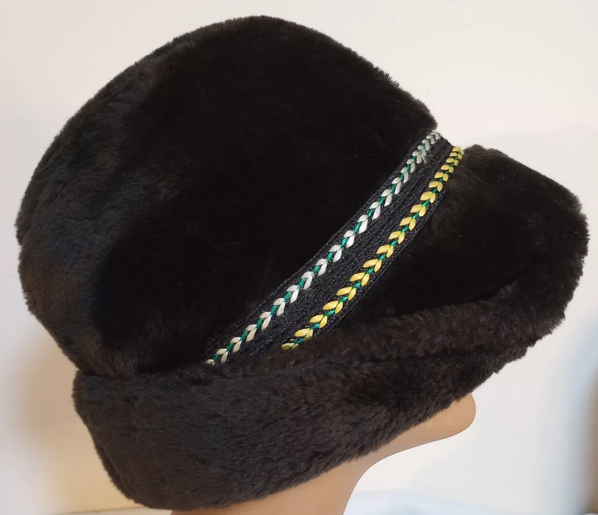 Vtg United Hatters Cap Millinery Mens Black Faux Fur Winter Hat Small Prop
