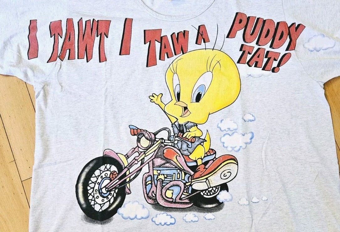 Vintage 90's Tweety Bird Sylvester Motorcycle Womens T Sleep Shirt
