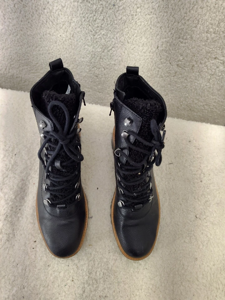 American Eagle женщин ботинки 8 М черный веган кожи шнурует вверх коренастый лодыжки туфли - Изображение 3 из 4