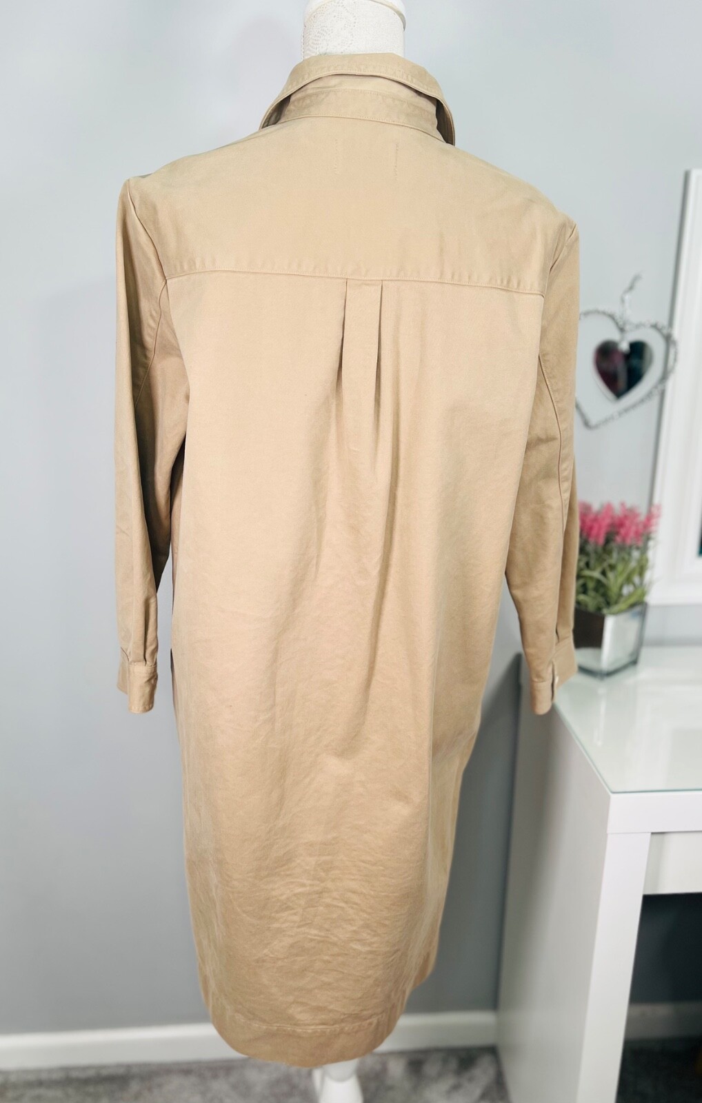 TOAST Beige Long Sleeve Smock Chore 1/4 Button Dress UK 14