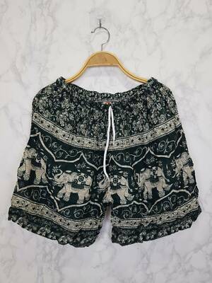 Elephant Print Drawstring Waist ShortsThai work Thai - Main Image