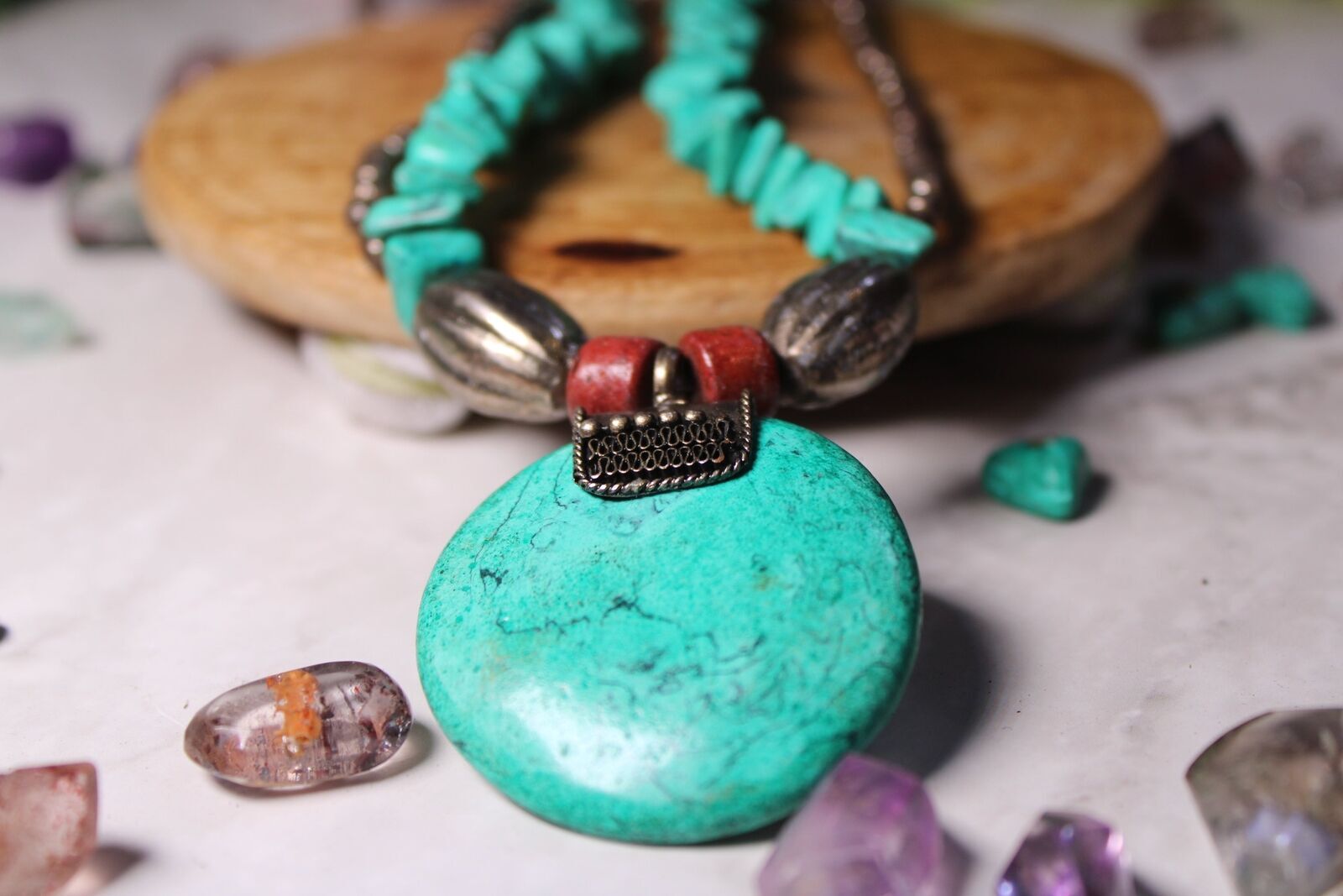 Vintage Faux Turquoise Beaded Women Necklace Native American Jewelry