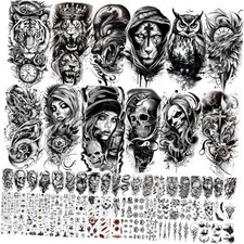 3D Realistic Fake Tattoos for Adults Halloween Pattern G Black - 72pcs