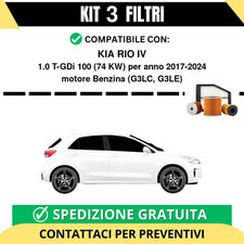 Kit 3 Filtri Tagliando per KIA RIO IV 1.0 T-GDi 100 74 kw Benzina 2017-2024