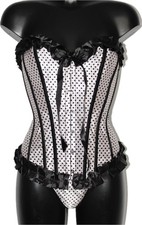 Silver Pink Black Polka Dot Satin Lace Up Corset Bustier Top Pin Up Overbust