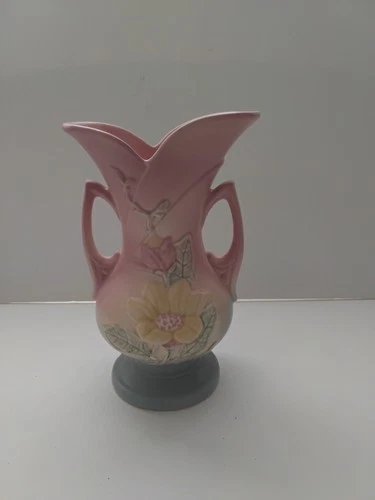 Hull Art Magnolia 8-10 1/2 Ceramic Double Handle Vase Pink Blue Yellow Vintage