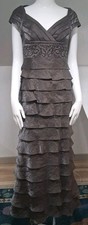 Adrianna Papell Long Formal Dress Brown Shimmering Multi Layered Beaded Size 6