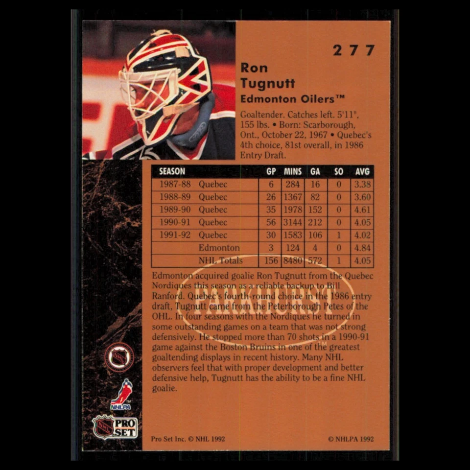 Ron Tugnutt #277 1991 Parkhurst Edmonton Oilers Hockey Card NHL NM - Image 2 of 3