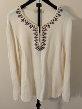 TORY BURCH off-white knit sweater embellished tunic top sz XL