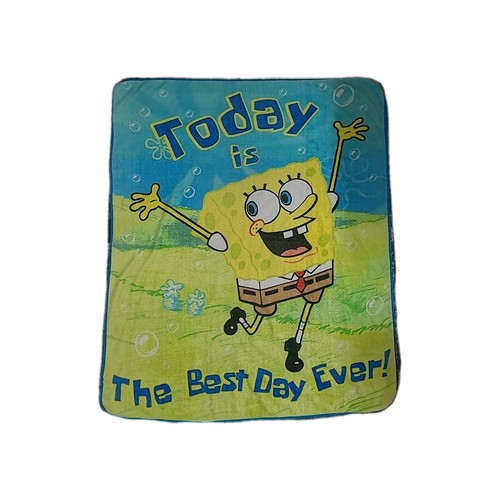 Y2k SpongeBob 2005 Plush Blanket Today is the Best Day Ever 60x48 Nickelodeon