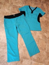 Women's Healing Hands Purple Label Teal Scrub Set Top  Pants Size L/XL