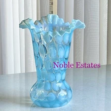 Vintage Fenton Blue Opalescent Large Dot Optic Vase