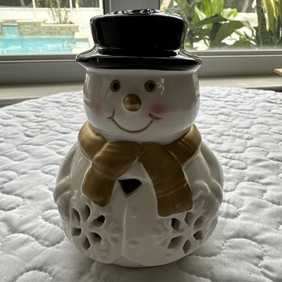 Ceramic Snowman with Gold Scarf Hollow Snowflakes Potpourri Sachet inside