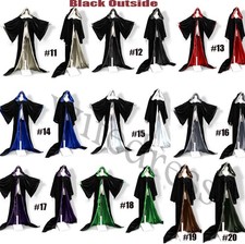 New Stock Black Cape Hooded Cloak Wizard Robes Costumes Lined in 30 Color Satin