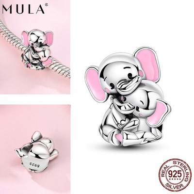 MULA Pink Elephant Mother 925 Sterling Silver DIY Charm for Women Bracelet