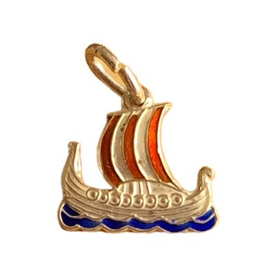 NORWEGEN WIKINGERSCHIFF Silber Vintage Reise Schild Emaille Souvenir Charm