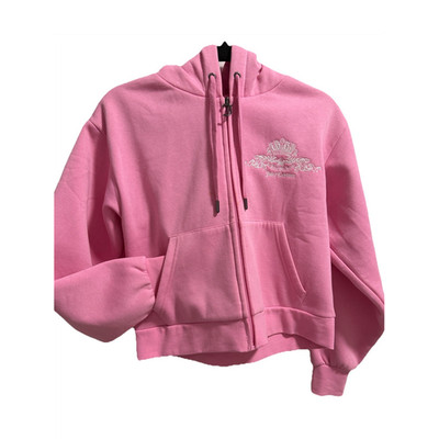 Juicy Couture Damen Hoodie S rosa Fleece mit Stickerei Kapuze Reißverschluss