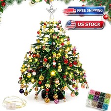DIY Lighted Christmas Tree Kit, 3D Crystal Bead Tabletop Tree,LED Craft Set
