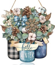 Vibrant Red Winter Welcome Sign - 12" Wooden Door Decoration for Christmas Cheer