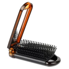 Mozeat Lens Folding Hair Brush with Mirror, Compact Travel Brush, Amber 
