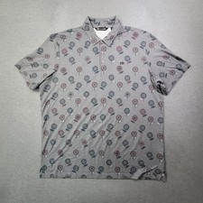 Travis Mathew Polo Shirt Mens 2XL Gray Floral Performance Stretch Golf Logo