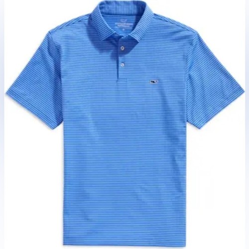 Vineyard Vines Bradley blau gestreiftes Polo Medium adrette Performance-Shirt für Herren