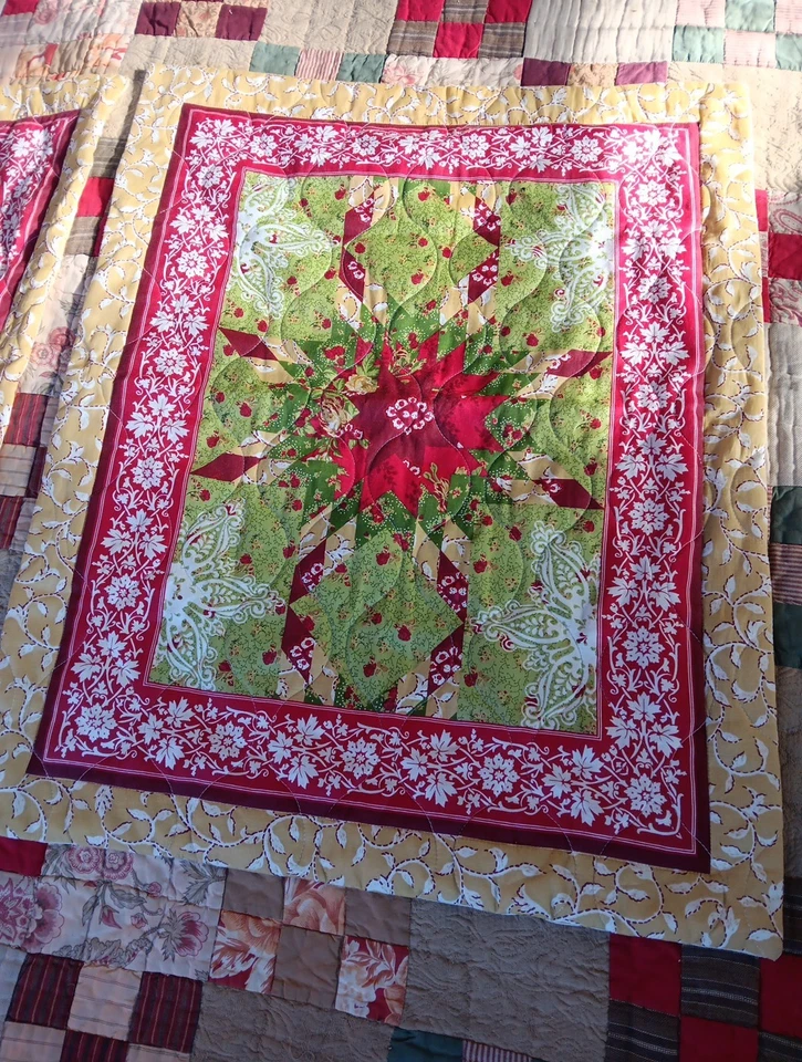 Mainstay Julianna Holiday Star Poinsettia Quilted Pillow Shams 20" X 26" 2pc - Image 2 of 4