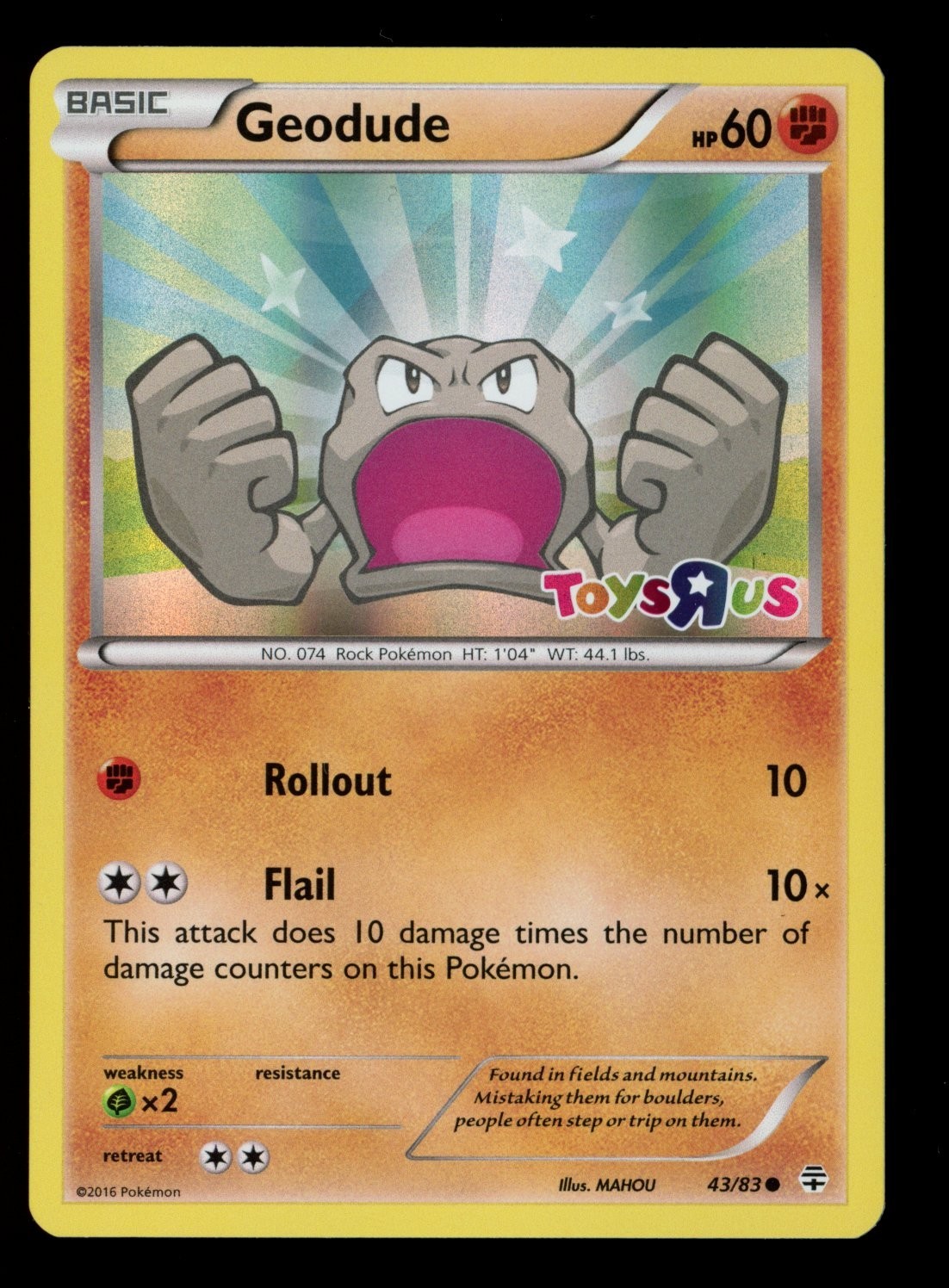 2016 POKEMON XY GENERATIONS GEODUDE 43/83 TOYS R US STAMPED PROMO HOLO NM