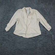 Bar III Jacket Womens Large Off White Open Front Crepe Blazer Draped Collar NWT