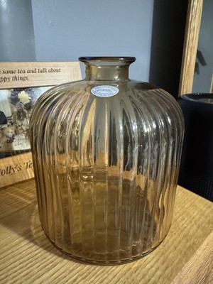 Vidrios San Miguel Ribbed Amber Glass Square Vase 100% Recycled