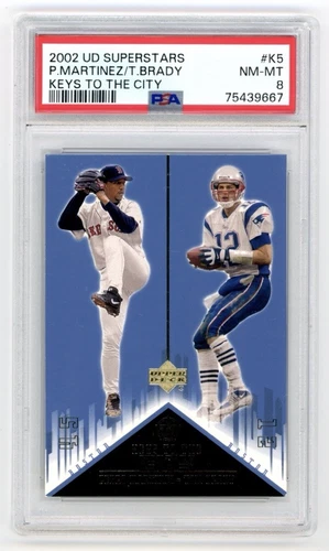 2002 Upper Deck Superstars Keys to the City Tom Brady Pedro Martinez #K5 PSA 8