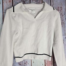 Willow & Wind White Collared Crop Tops Shirt Sweater Knit  Long Sleeve XS
