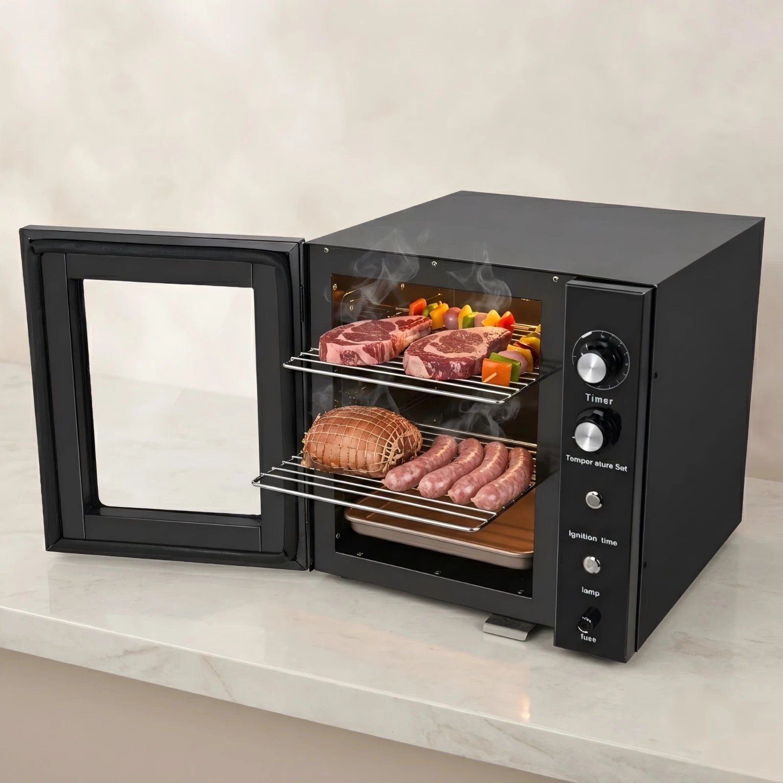 CLIVIA 10L Electric Smoker Oven 2-Tier BBQ Meat Cooker w/ Wood Chip Drawer 800W