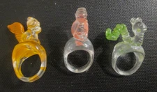 HTF Vintage Lucite Clear Plastic Kids Rings Gumball Toy Prize Lot