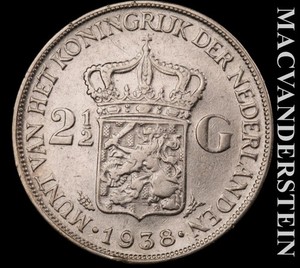 Netherland: 1938 2 1/2 Gulden Silver- Scarce Better Date- No Reserve #L7211