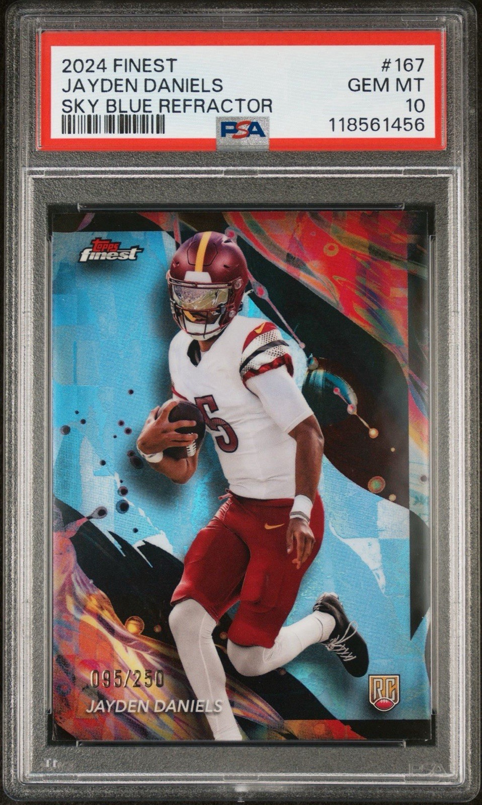 2024 TOPPS FINEST JAYDEN DANIELS SKY BLUE REFRACTOR #167 ROOKIE 95/250 PSA 10 💎