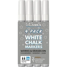 4 Pack White Chalk Markers for Home, School, Office