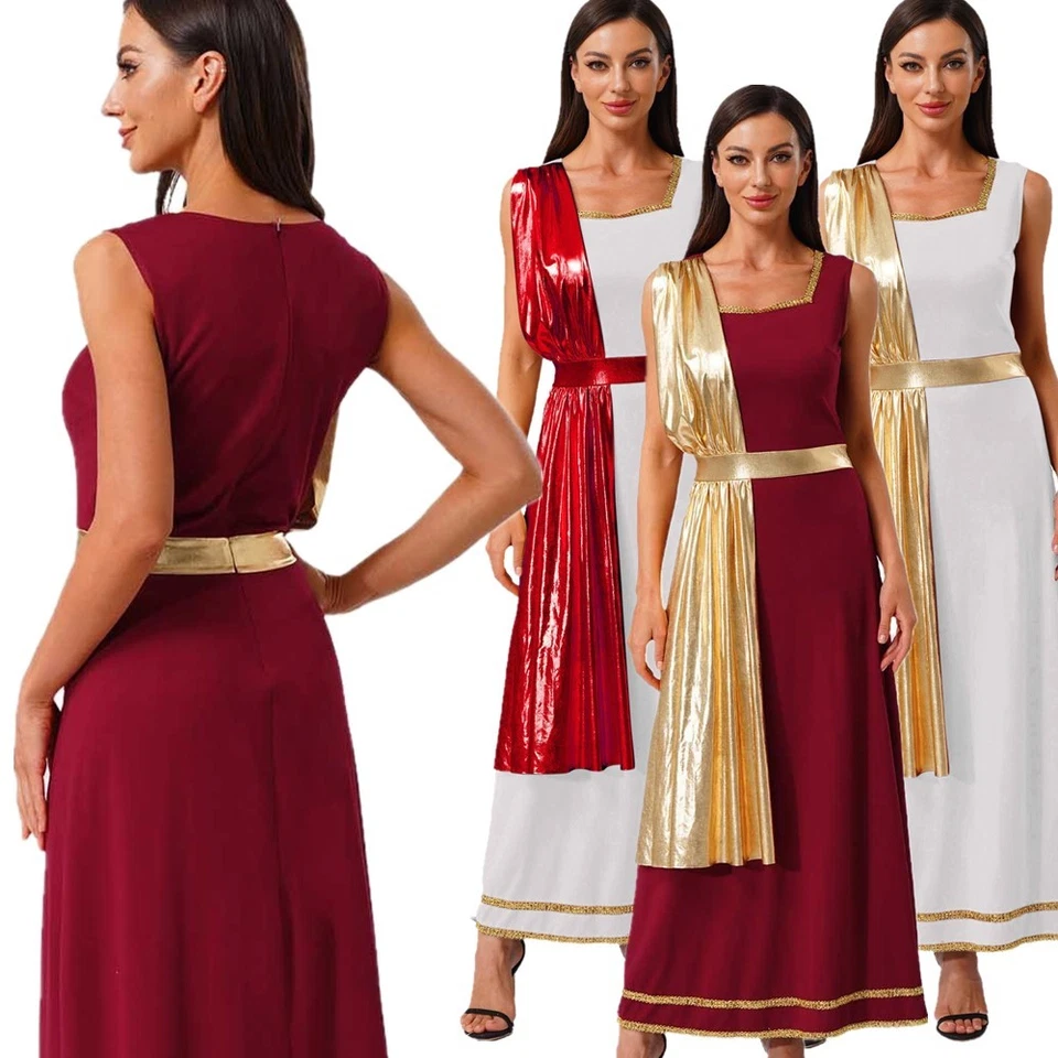 Mujer Falda Brillante Vestido Elegante Disfraces Uniforme Romano Mascarada Túnica Foto 3 de 4
