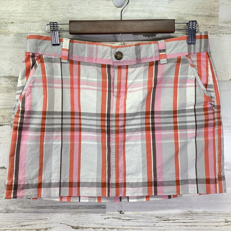 Old Navy Womens White/Pink/Orange Plaid 100% Cotton Mini Skirt Size 6P - Image 3 of 4