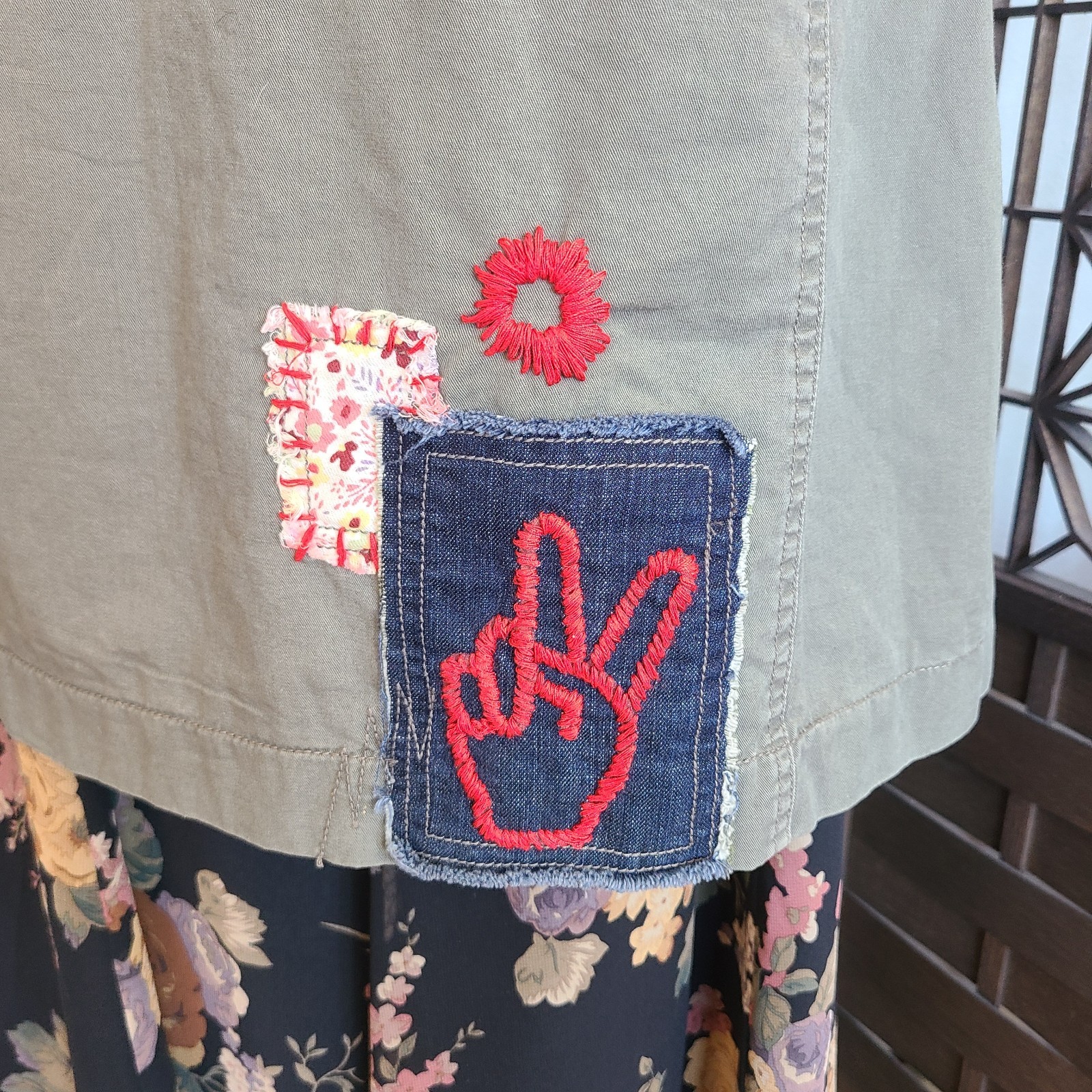 Women's Olive Patchwork Utility Field Jacket Doub… - image 9