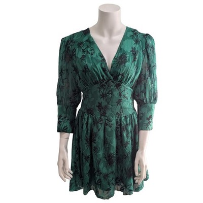 Giulia N Couture Green Floral Dress Small Made in Italy Sheer Skater BNWOT