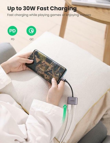 UGREEN 2-in-1 USB C to 3.5mm Adapter Audio & Charging PD3.0 Quick Charge - Picture 4 of 7