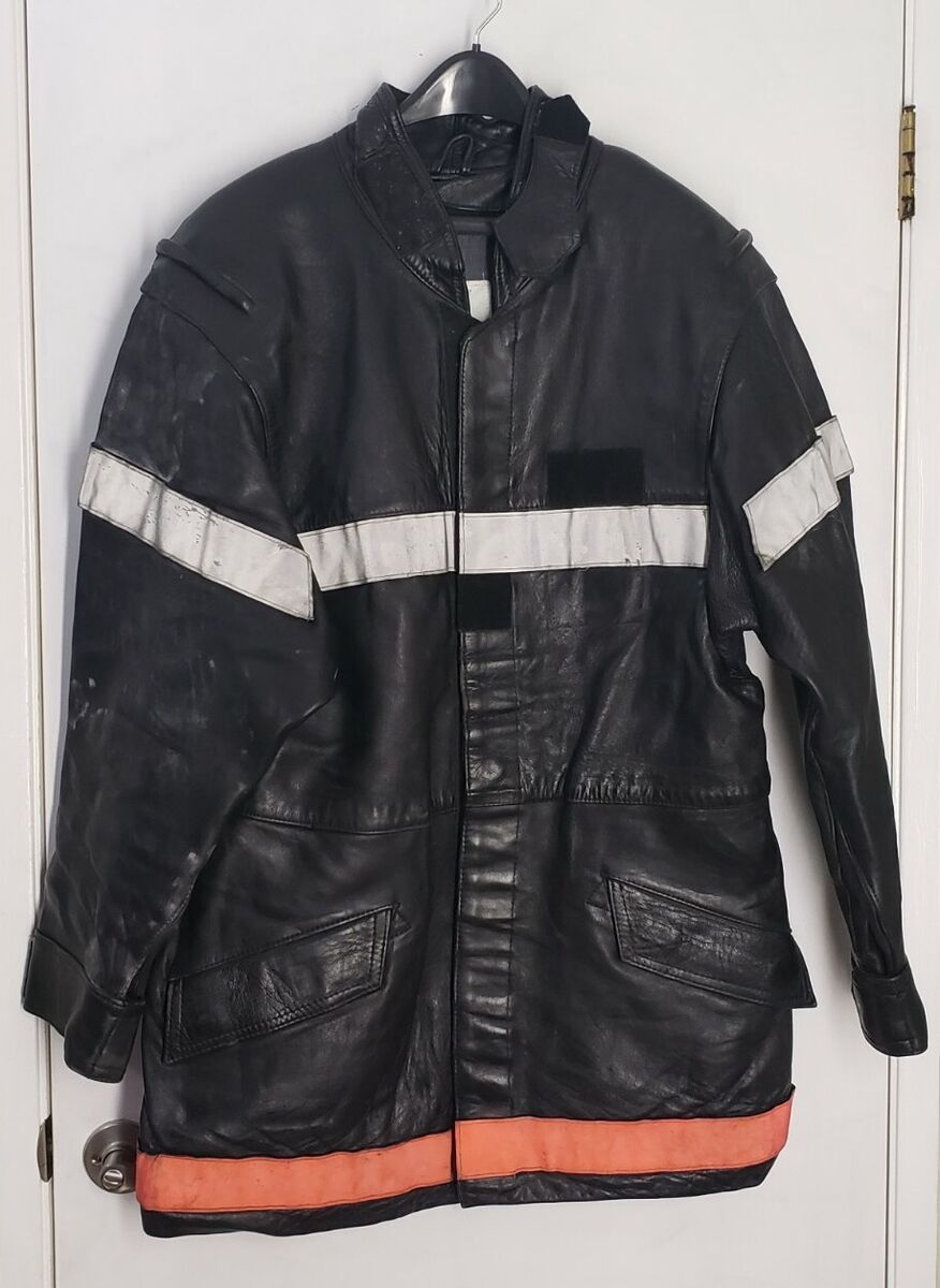 Vintage French Firefighter Fireman Black Leather Coat Jacket Vintage French Firefighter Fireman Black Leather Coat Jacket