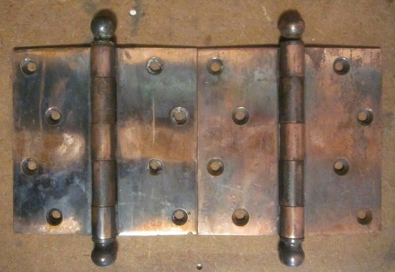 2 Japanned Copper Plated Cast Brass Mortise Door 4-1/2" Ball Tip Hinges Antique