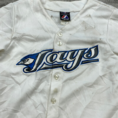 Vtg Majestic Toronto Blue Jays Jersey Boys Small White Blue USA
