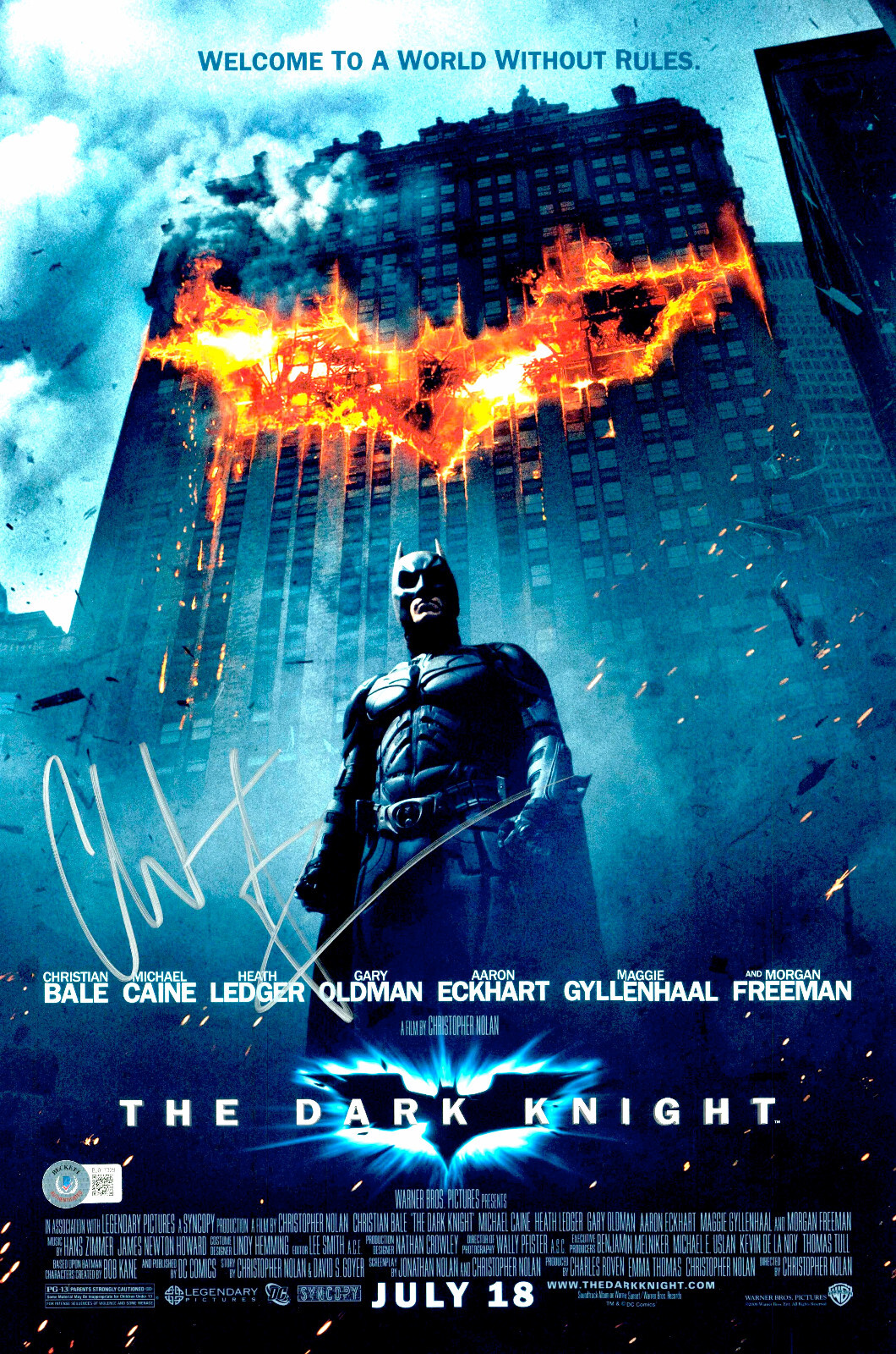 CHRISTIAN BALE Autographed Signed CHRSTIAN THE DARK KNIGHT 12X18 PHOTO BAS BECKETT BATMAN 