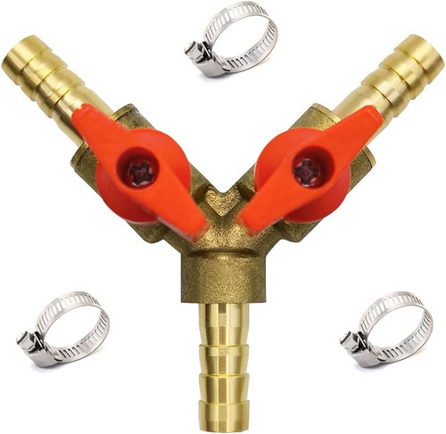 3 Way Shut off Ball Valve 5/16" ID Hose Barb Brass Y Shaped Ball Valve 2 Switch