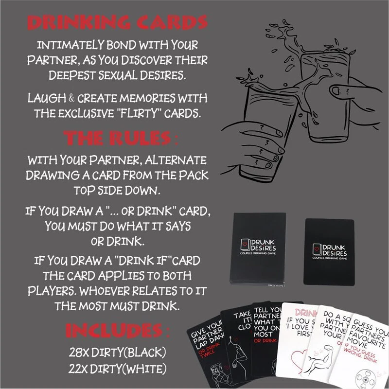 Couples Drinking Game Partner Drunk Cards, 50 Date Night Ideas for Drunk Desires - Picture 11 of 13