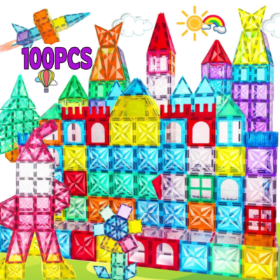 #ad Magna Tiles Clear Colors Magnetic Building Toy Magnet Blocks Kids 3D Set 100 Pcs $37.25