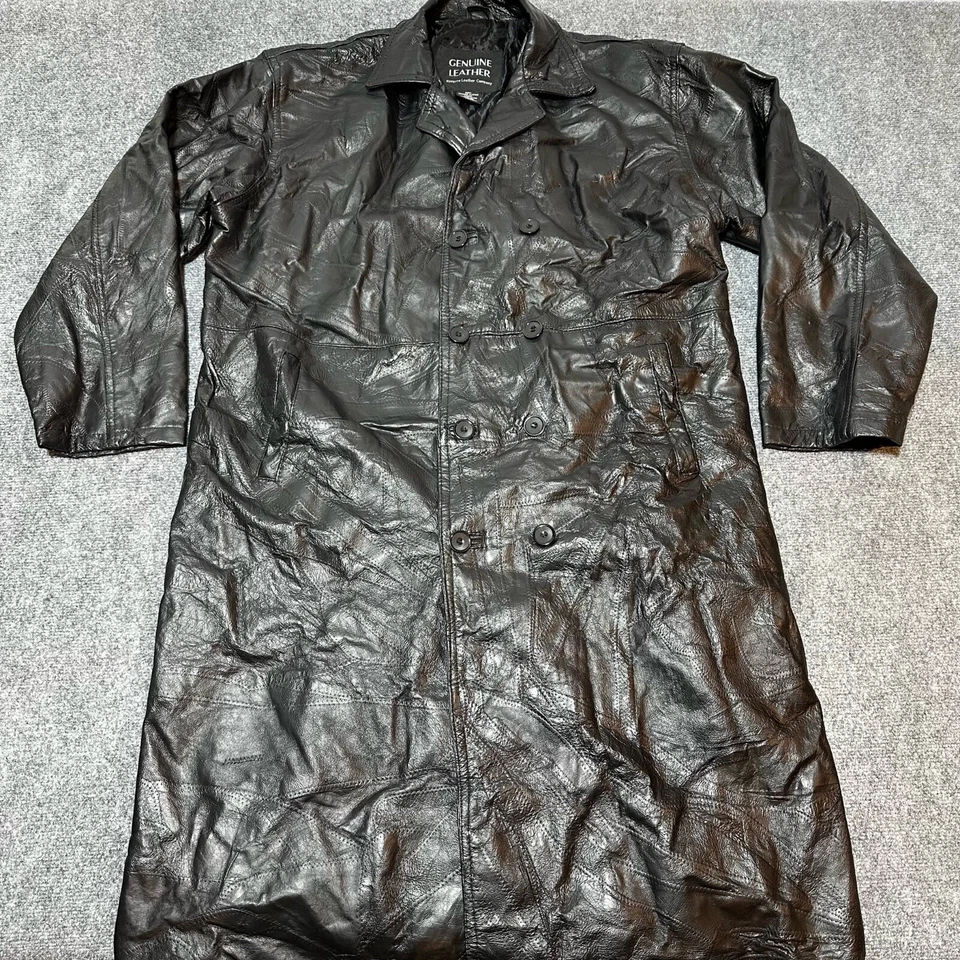 Navarre Leather Company Coat Men 2XL Black Leather Button Front Polyester Lined
